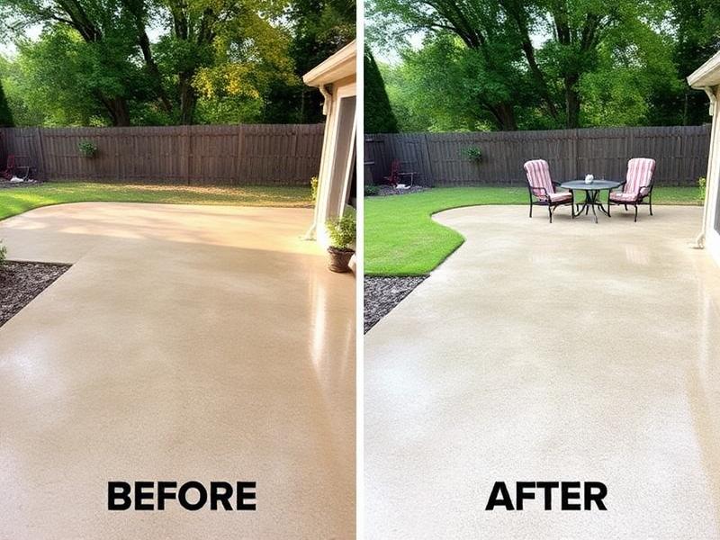 Pressure washed patio before and after